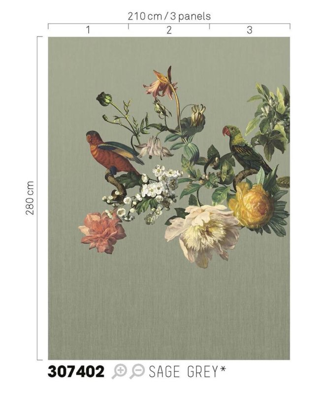Eijffinger Museum 307402 fotobehang Birds sage grey