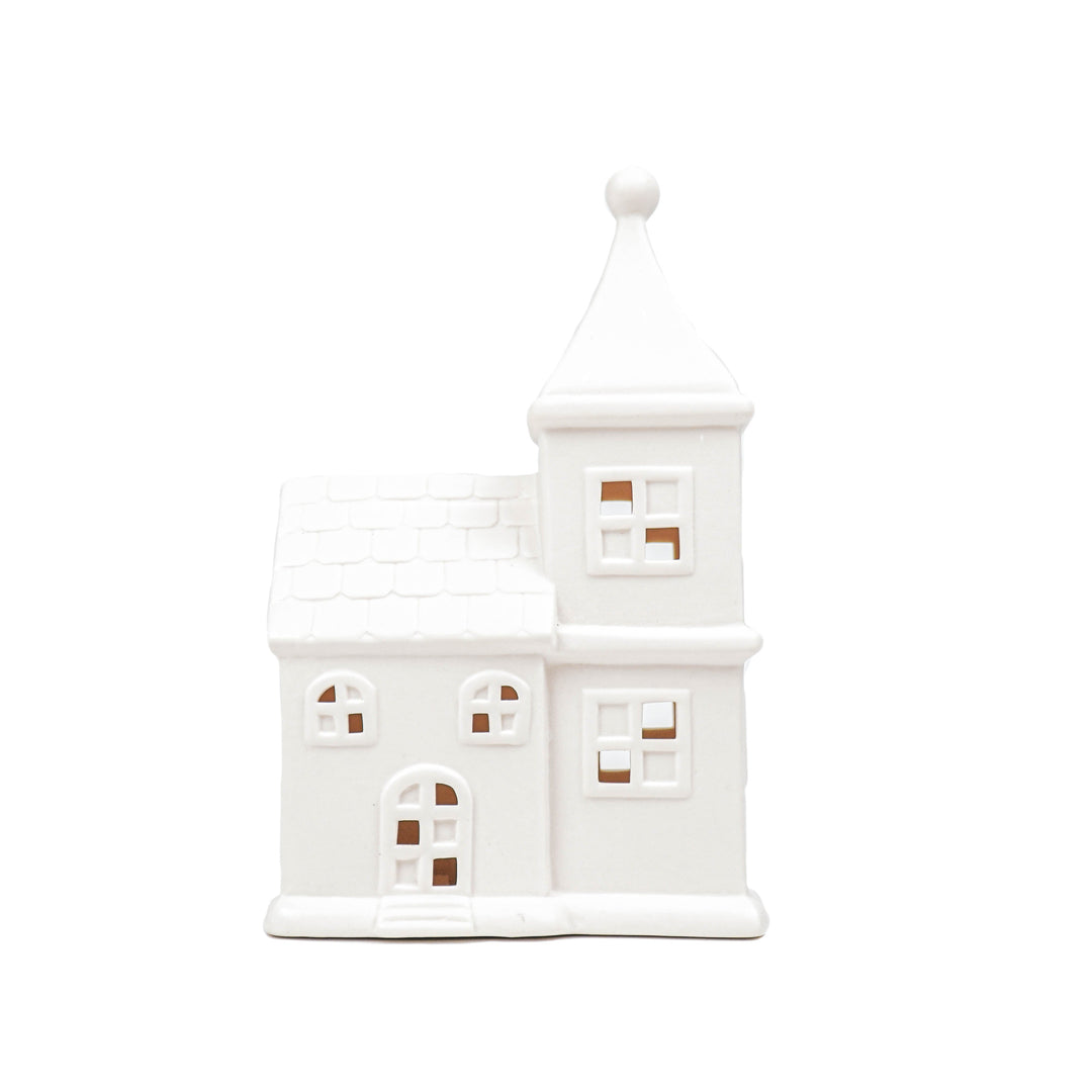 Led Lamp - Kerk - Keramiek - Wit - 12x7x19cm