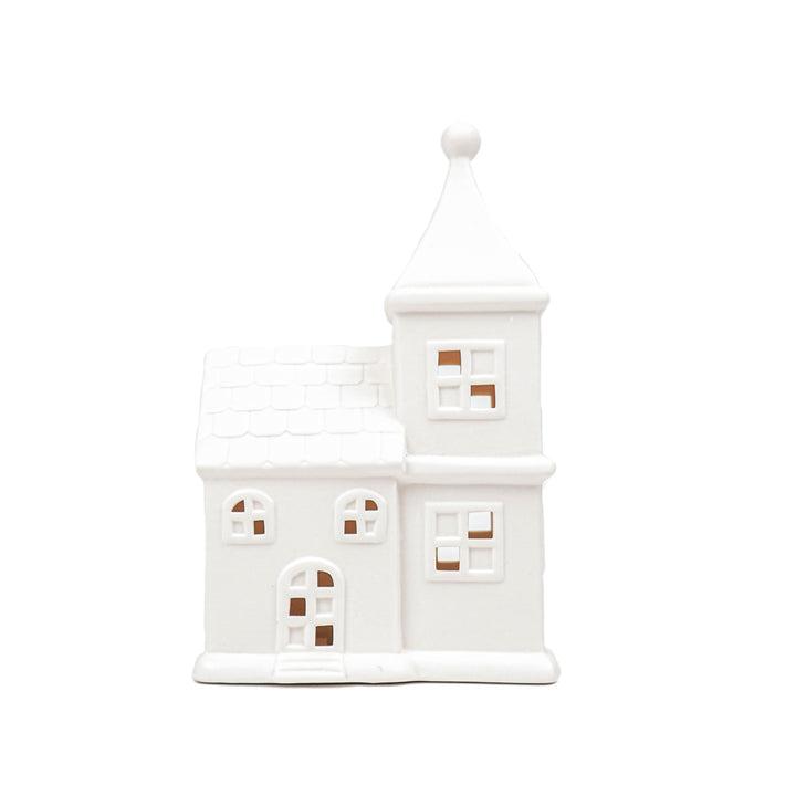 Led Lamp - Kerk - Keramiek - Wit - 12x7x19cm