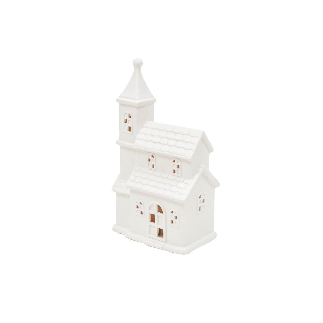 Led Lamp - Kerk - Keramiek - Wit - 12x7x19cm