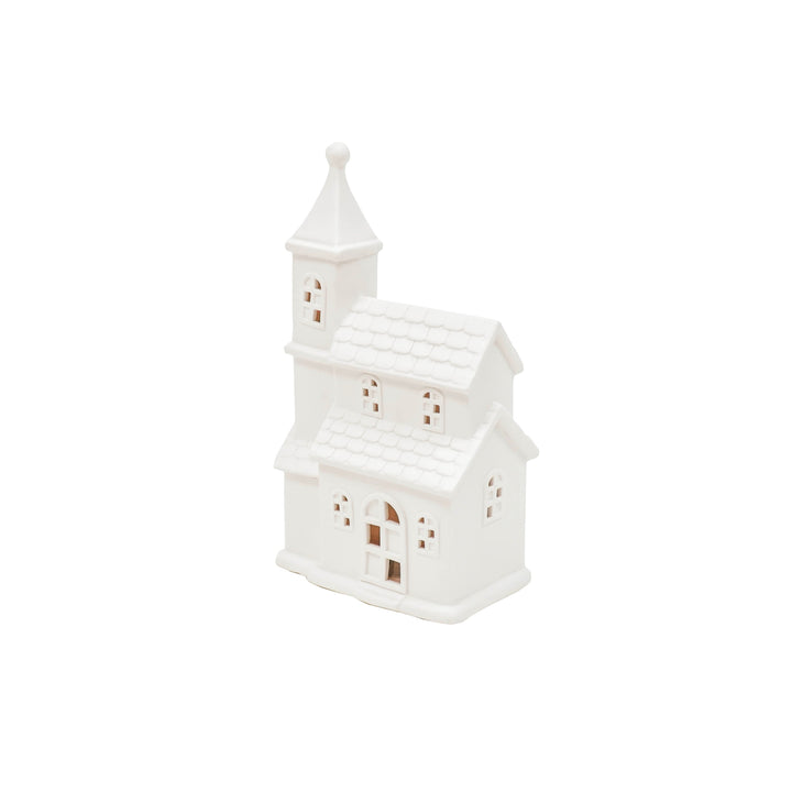 Led Lamp - Kerk - Keramiek - Wit - 12x7x19cm