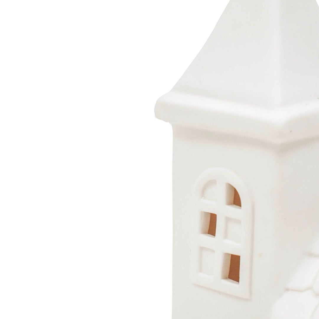 Led Lamp - Kerk - Keramiek - Wit - 12x7x19cm