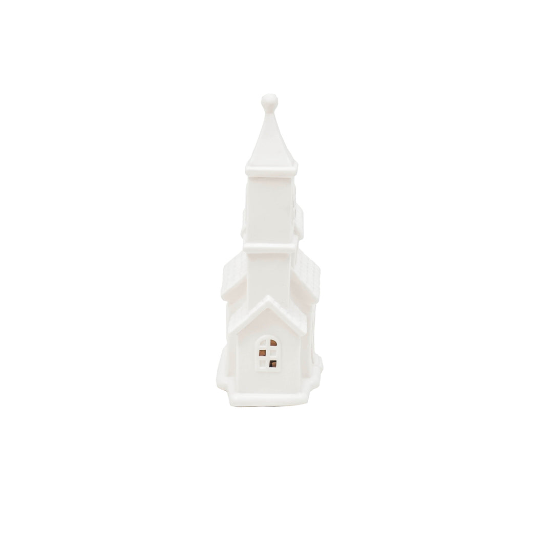 Led Lamp - Kerk - Keramiek - Wit - 12x7x19cm