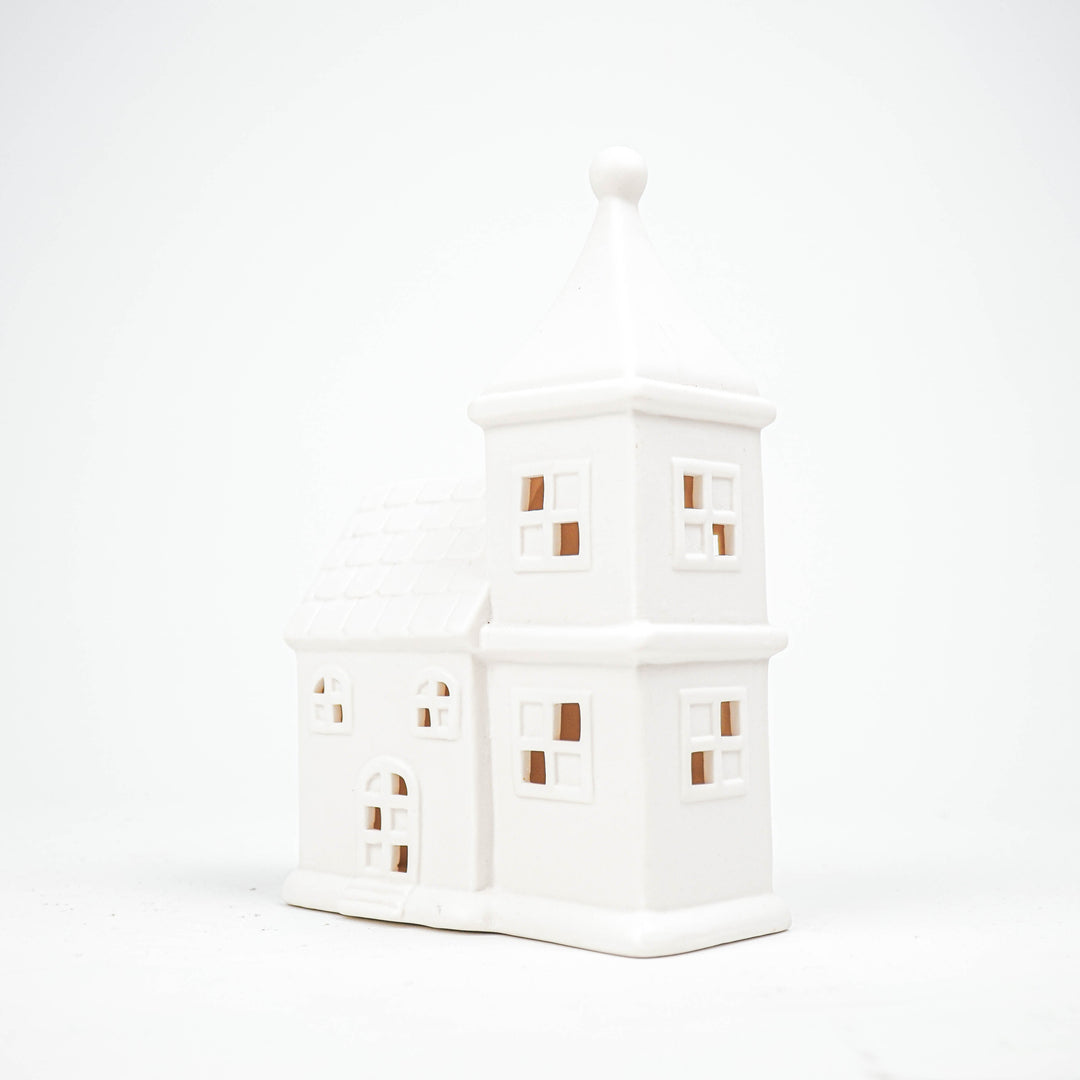 Led Lamp - Kerk - Keramiek - Wit - 12x7x19cm