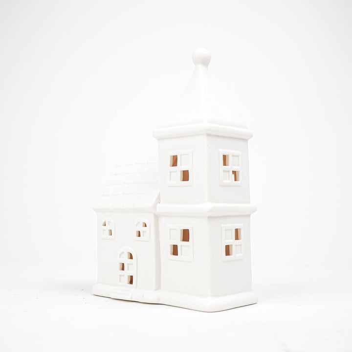 Led Lamp - Kerk - Keramiek - Wit - 12x7x19cm