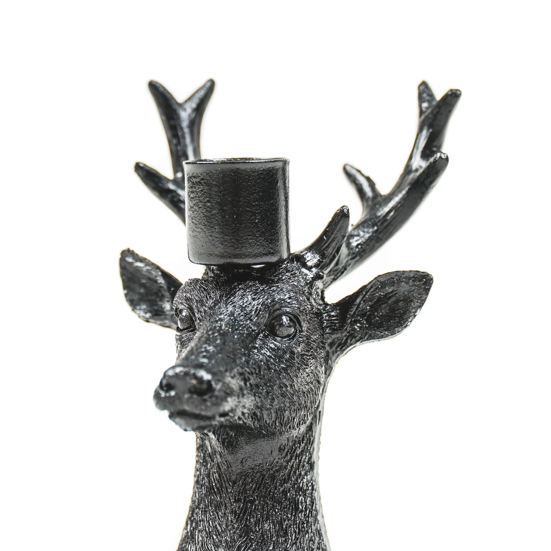 Kaarsenhouder - Hert - Polyresin - Zwart - 8.5x8x12.5cm
