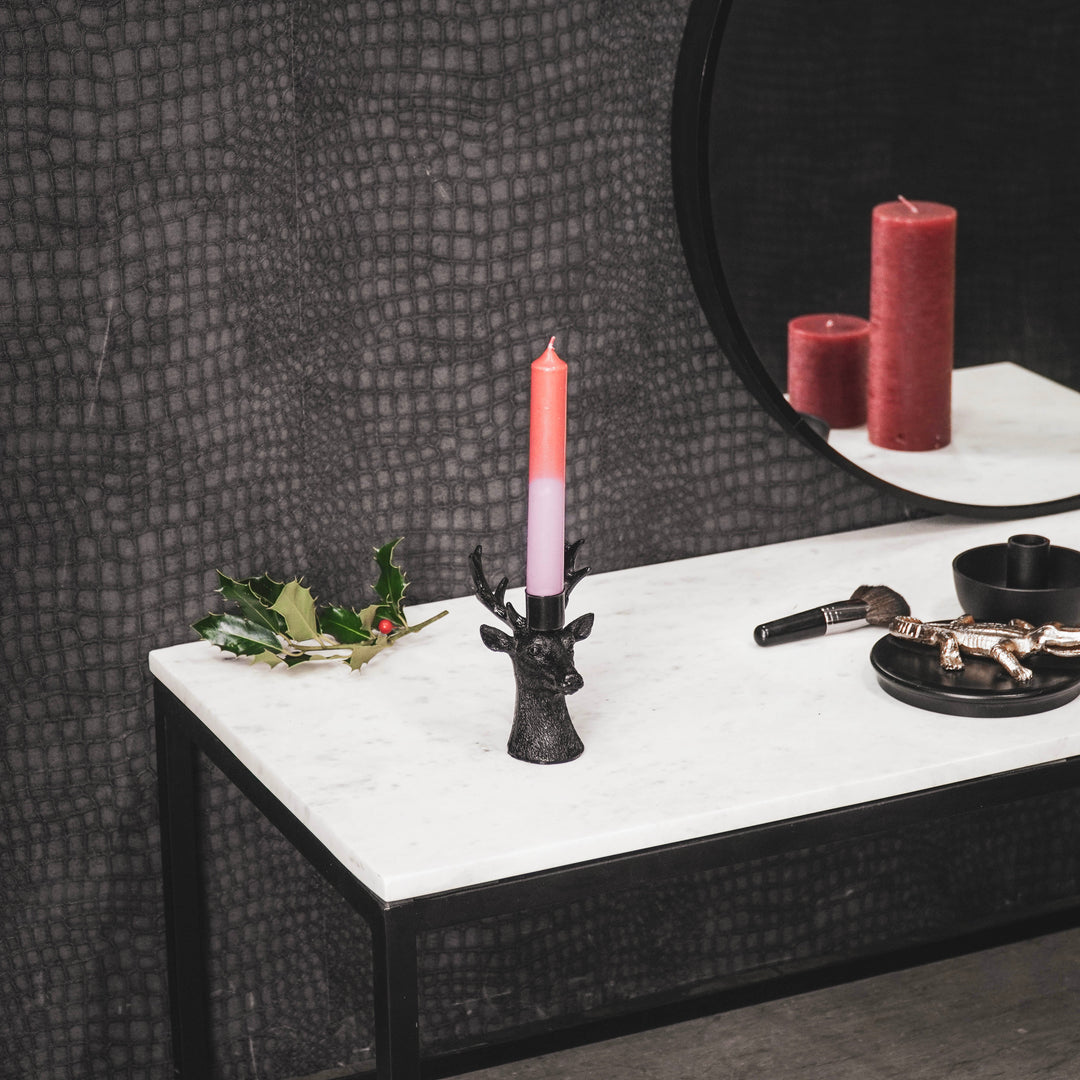 Kaarsenhouder - Hert - Polyresin - Zwart - 8.5x8x12.5cm