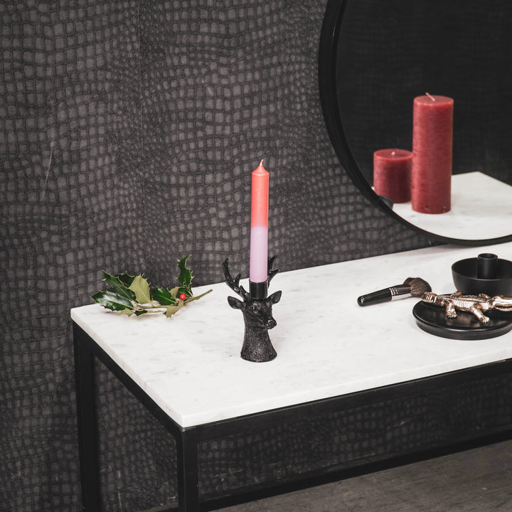 Kaarsenhouder - Hert - Polyresin - Zwart - 8.5x8x12.5cm