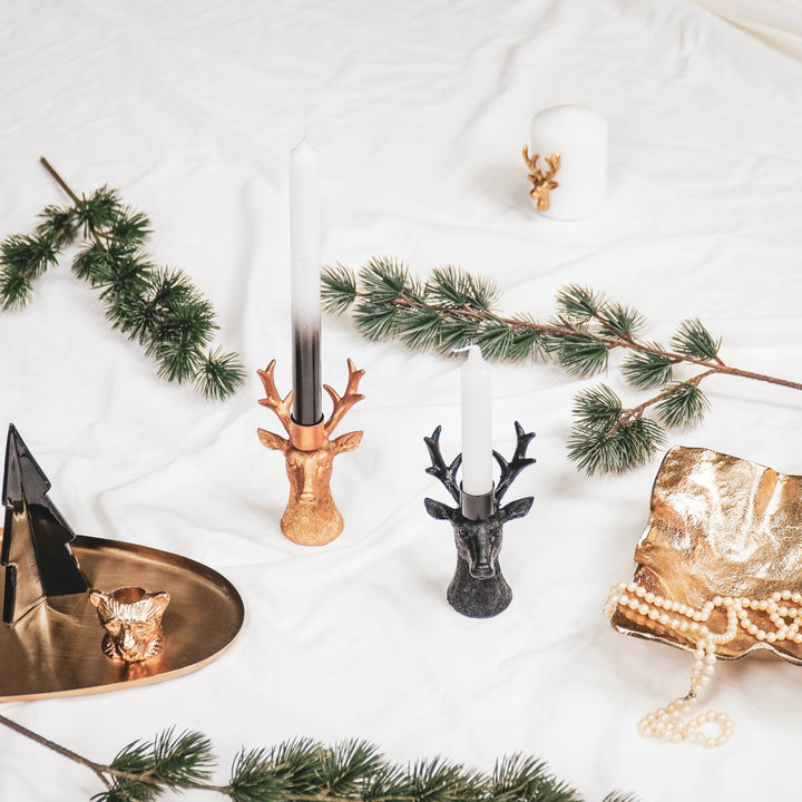 Kaarsenhouder - Hert - Polyresin - Zwart - 8.5x8x12.5cm