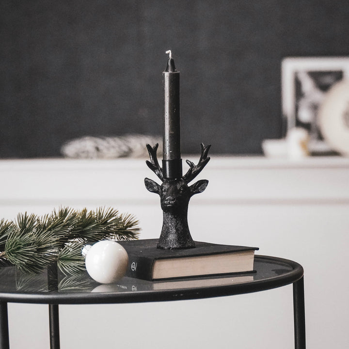 Kaarsenhouder - Hert - Polyresin - Zwart - 8.5x8x12.5cm