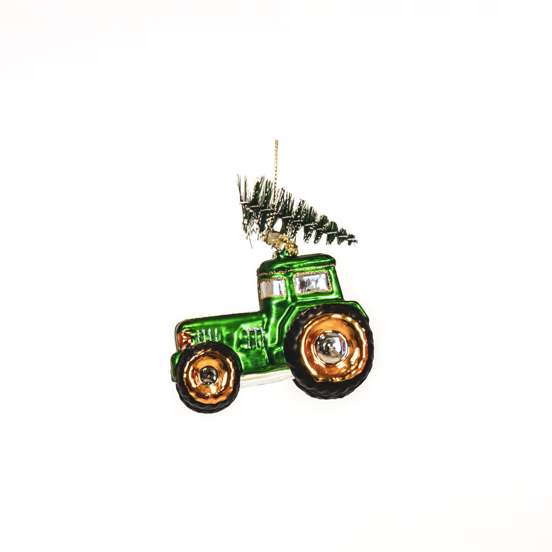 Kersthanger - Tractor - Glas - Groen - 9x5x10cm