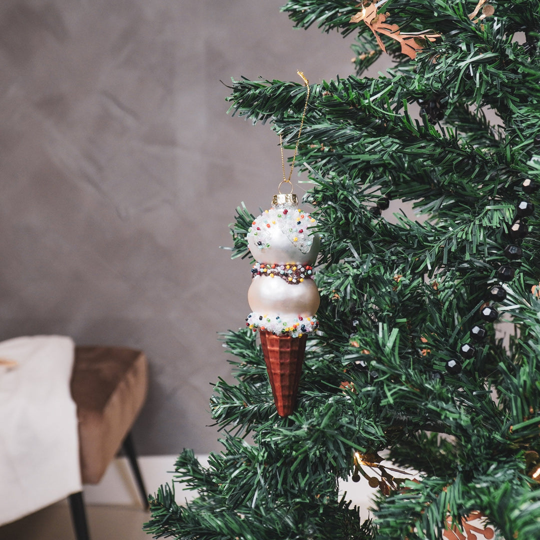 Kersthanger - IJsje - Glas - Roze/Wit - 5x14cm