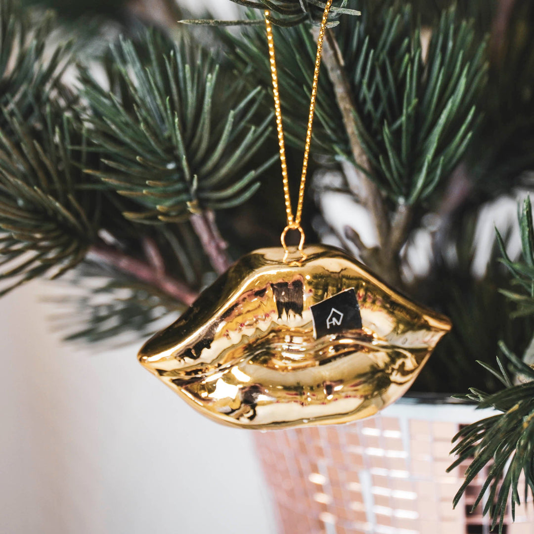 Kersthanger - Lip - Keramiek - Goud - 6,5x2x4cm