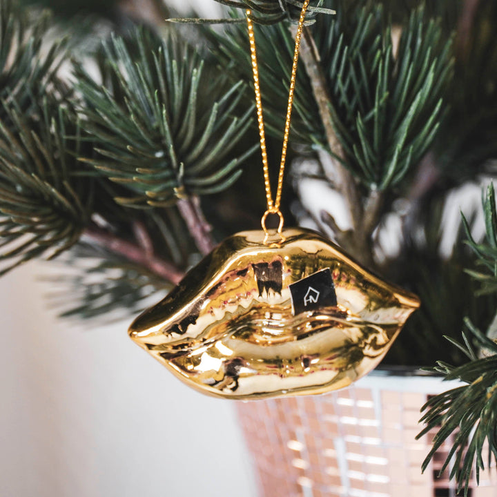 Kersthanger - Lip - Keramiek - Goud - 6,5x2x4cm