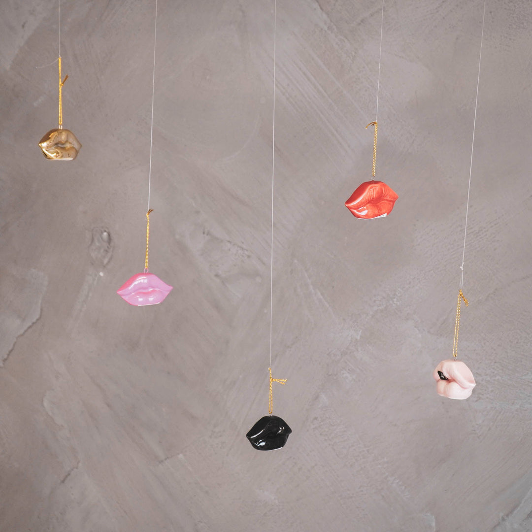 Kersthanger - Lip - Keramiek - Goud - 6,5x2x4cm