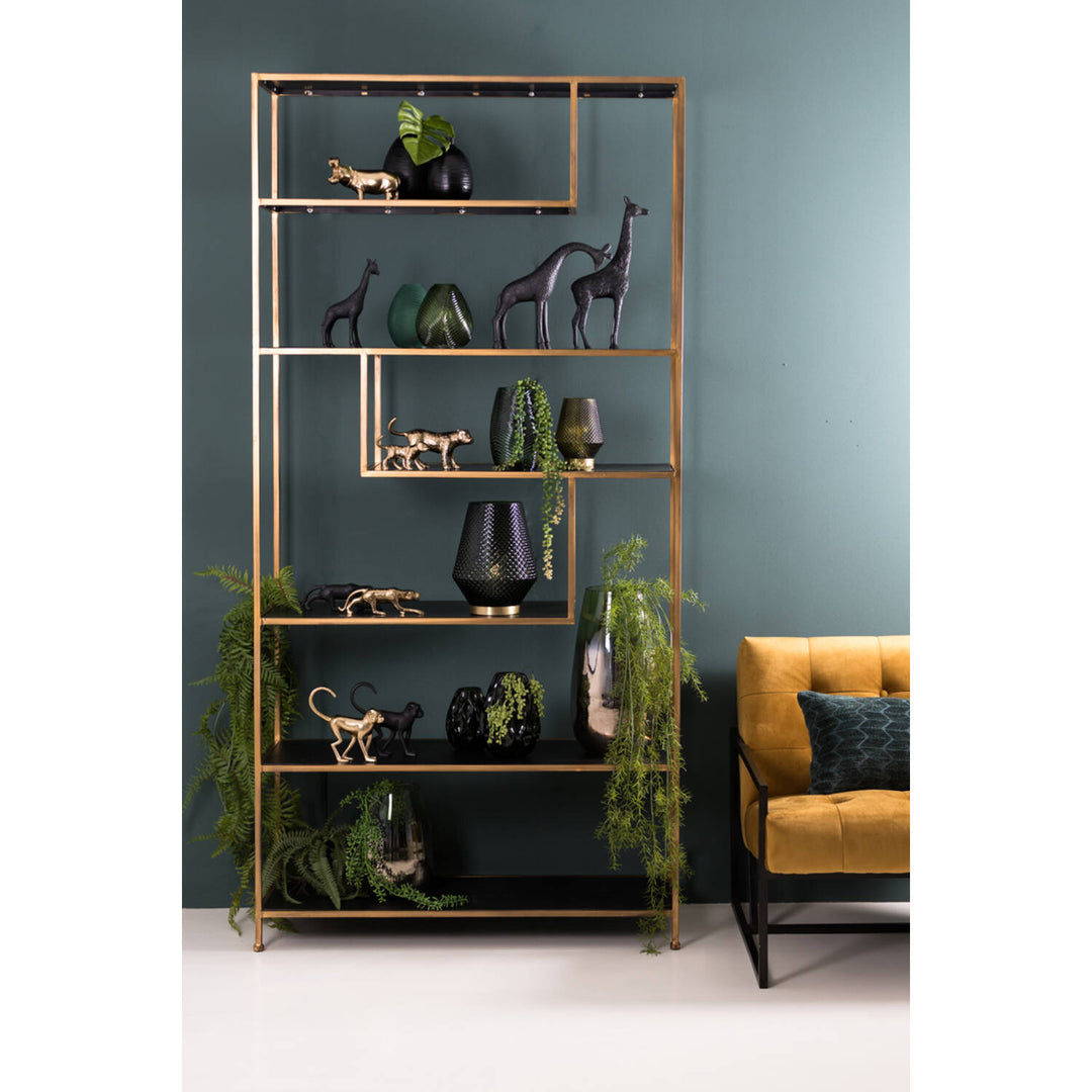 Kast open 100x35x203 cm YLAYA mat zwart-goud