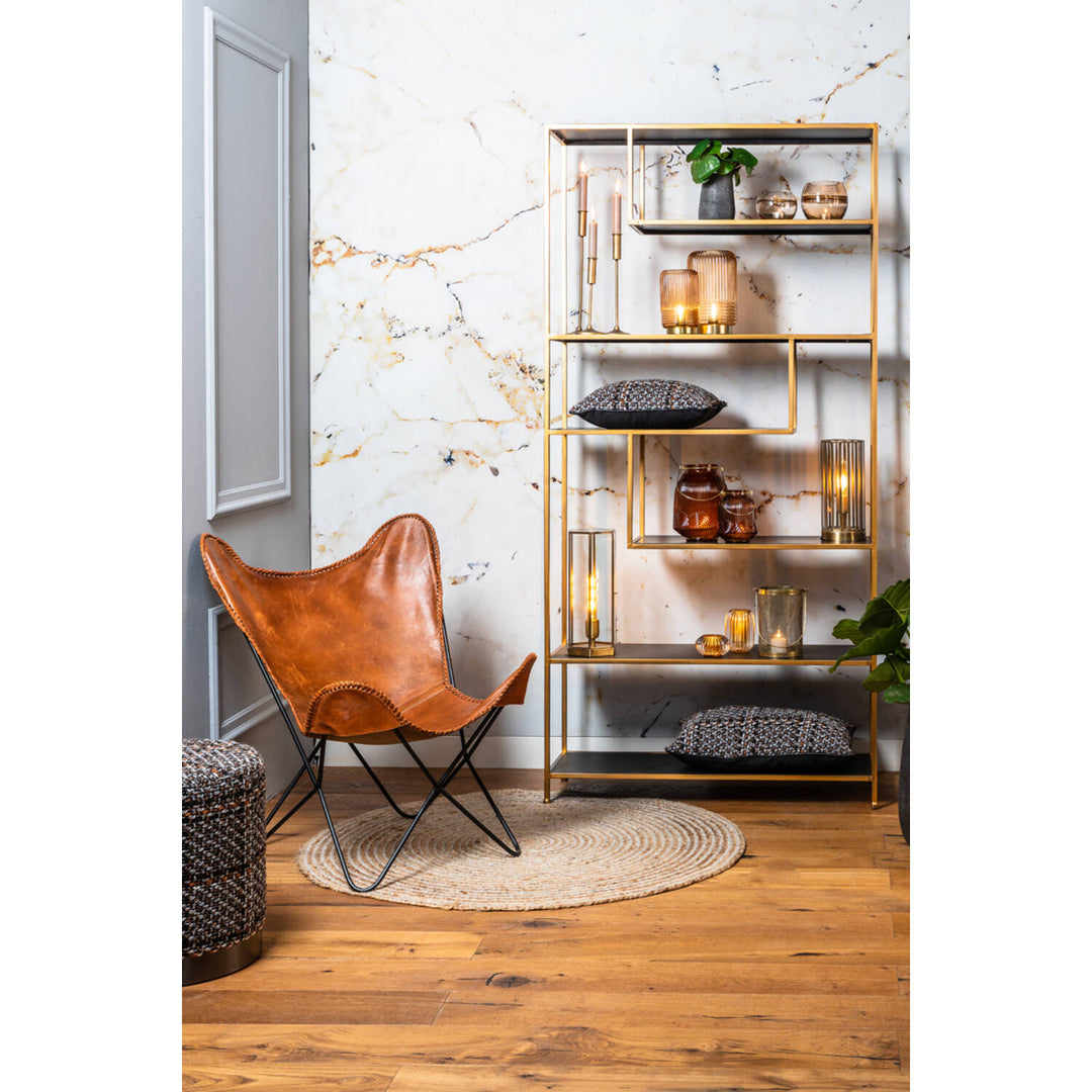 Kast open 100x35x203 cm YLAYA mat zwart-goud