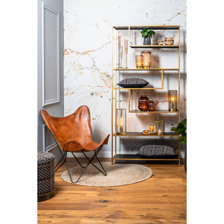 Kast open 100x35x203 cm YLAYA mat zwart-goud