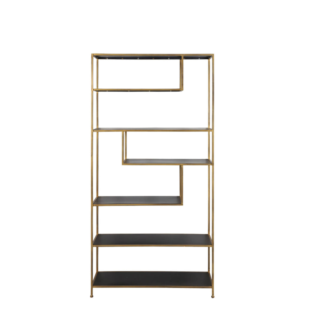 Kast open 100x35x203 cm YLAYA mat zwart-goud