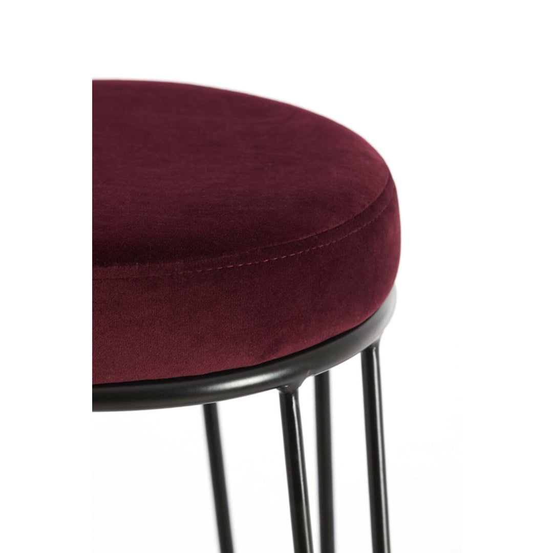 Barkruk Ø41x73 cm ALICE velvet bordeaux+mat zwart per 2