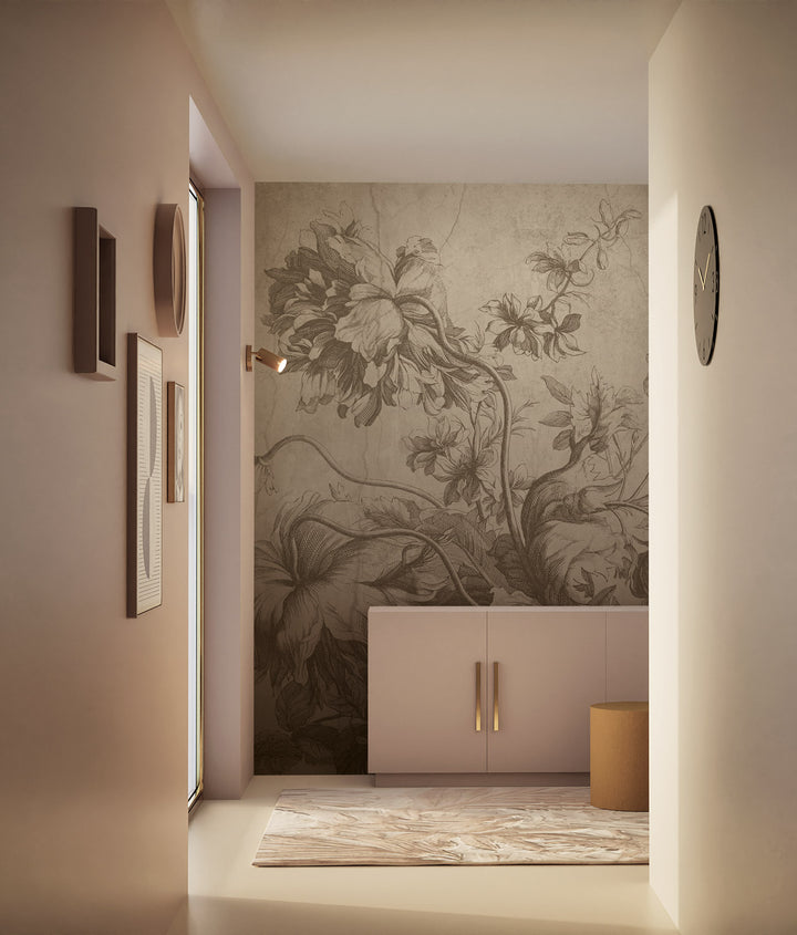 Gradient Flowers | Bloemen behang door Frans Uyterlinde | Beige| F-027