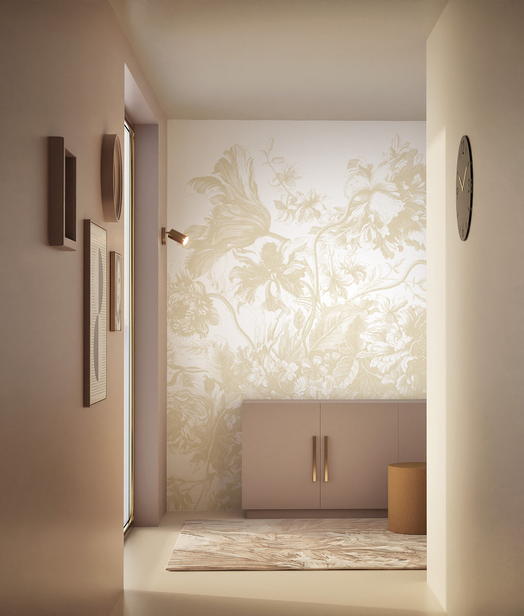Engraved Flowers | Bloemen behang door Frans Uyterlinde | Beige F-041