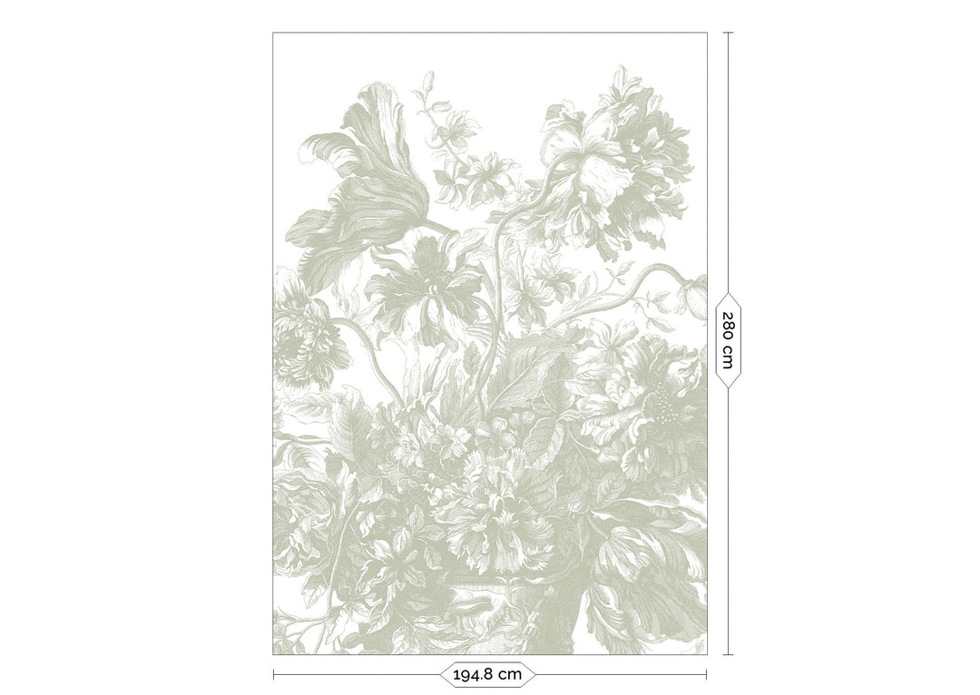 Engraved Flowers | Bloemen behang door Frans Uyterlinde | Groen F-045