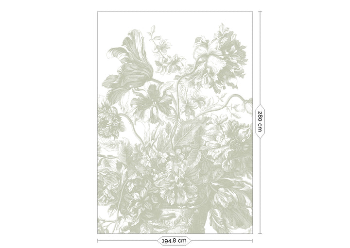 Engraved Flowers | Bloemen behang door Frans Uyterlinde | Groen F-045