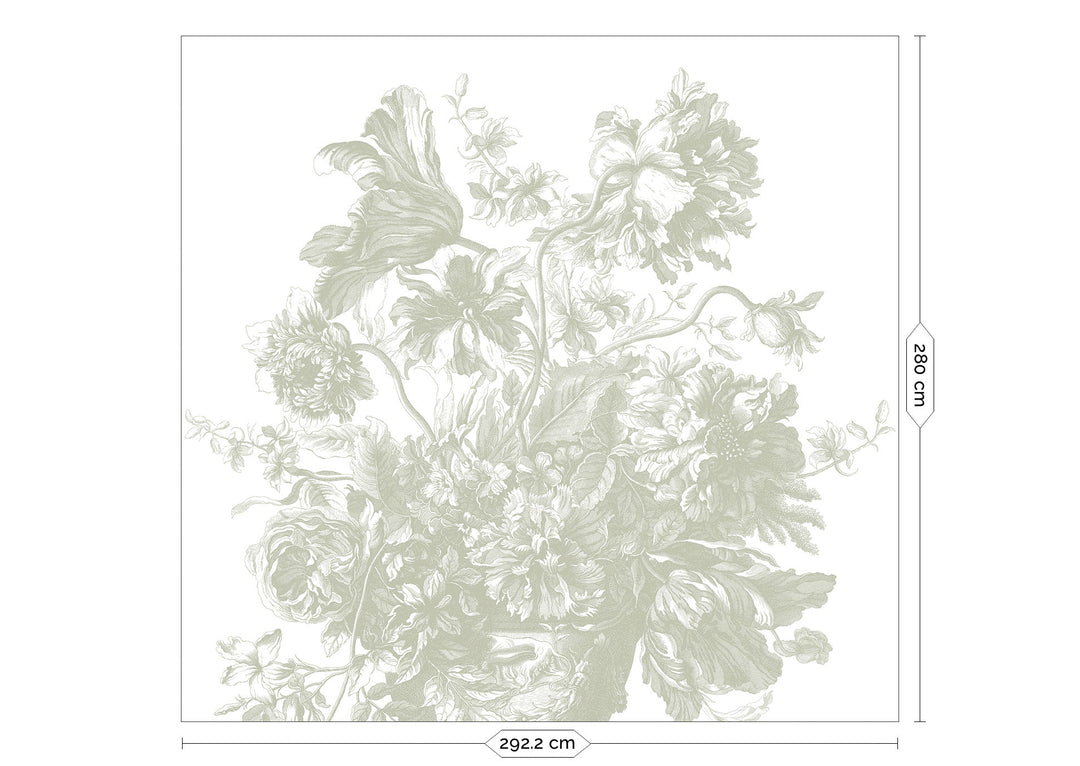Engraved Flowers | Bloemen behang door Frans Uyterlinde | Groen F-046