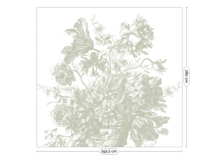 Engraved Flowers | Bloemen behang door Frans Uyterlinde | Groen F-046