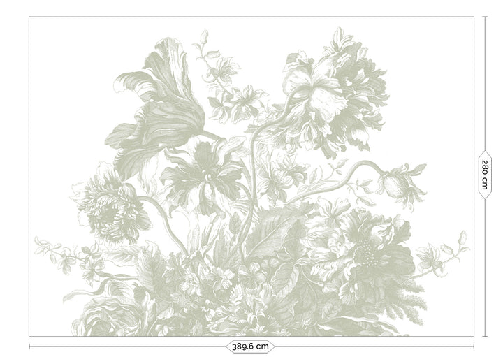 Engraved Flowers | Bloemen behang door Frans Uyterlinde | Groen F-047