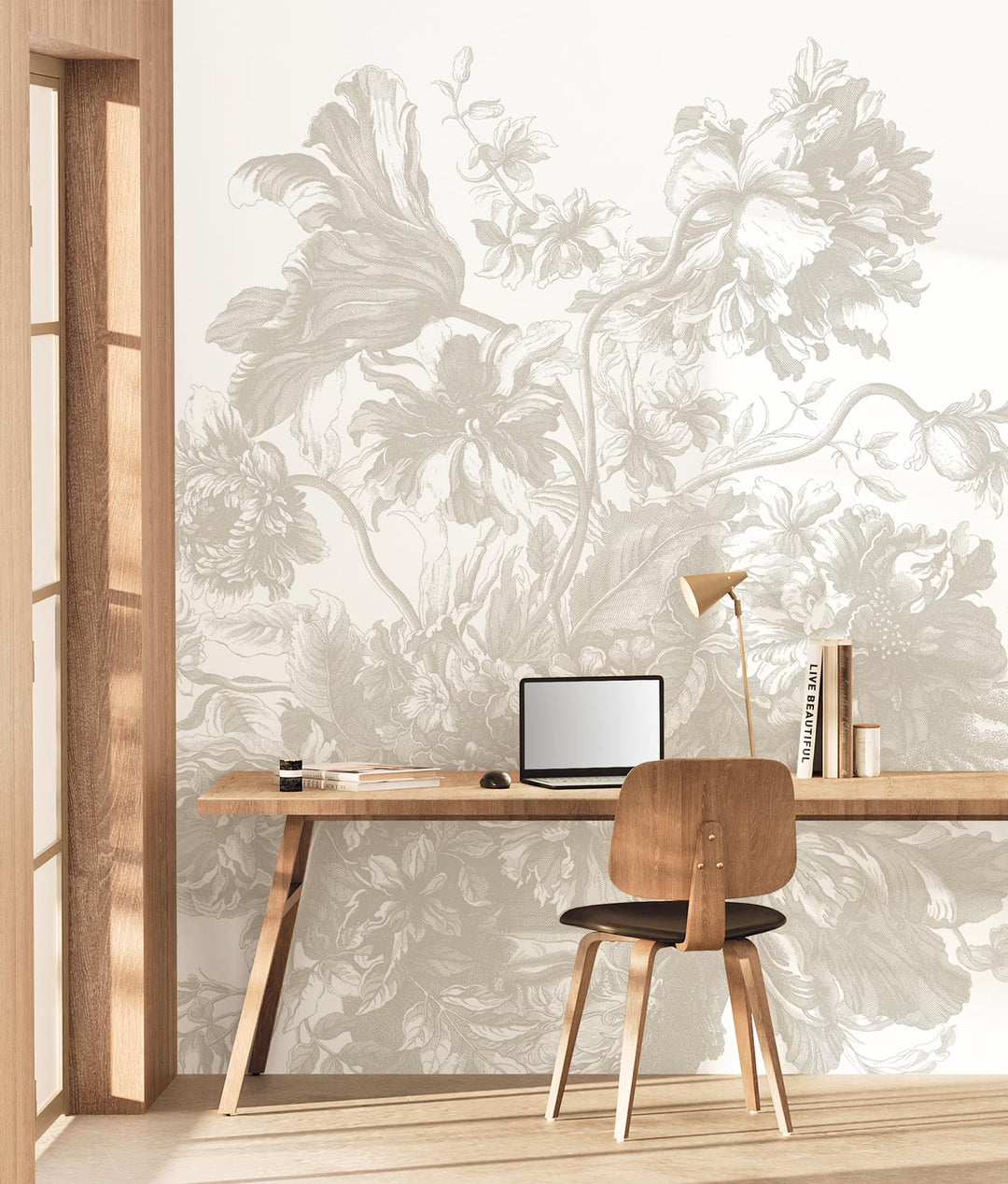 Engraved Flowers | Bloemen behang door Frans Uyterlinde | Grijs F-048