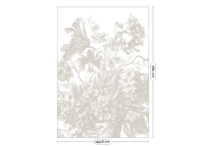Engraved Flowers | Bloemen behang door Frans Uyterlinde | Grijs F-048