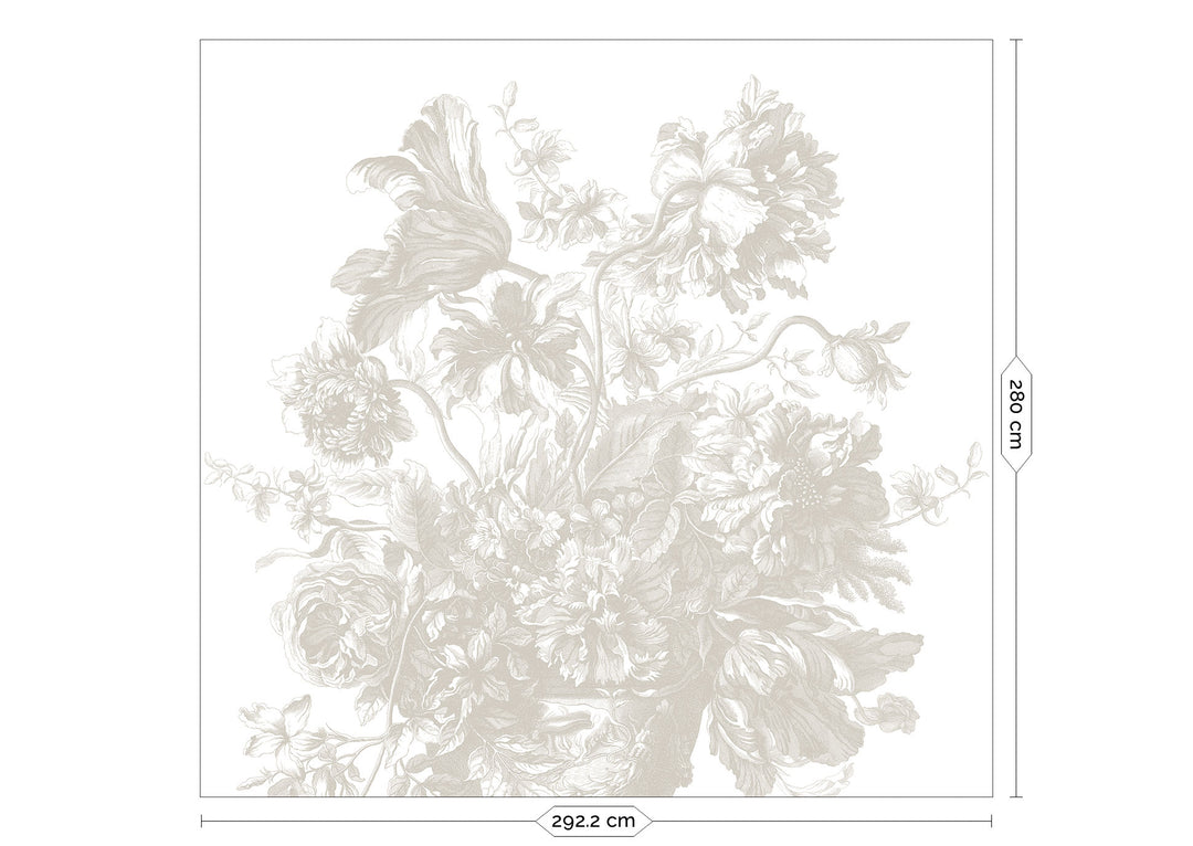 Engraved Flowers | Bloemen behang door Frans Uyterlinde | Grijs F-049