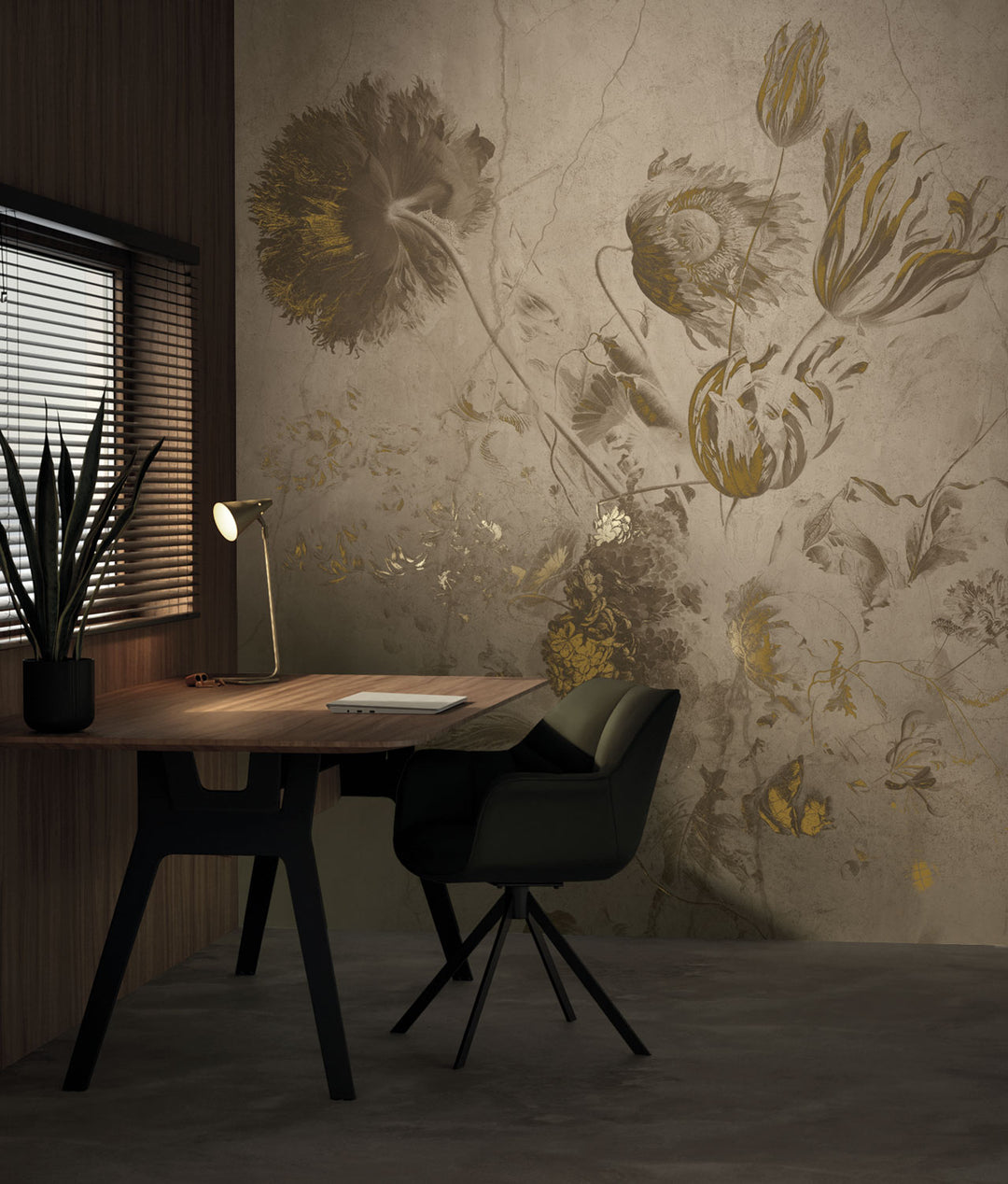 Fresco Flowers | Bloemen behang Frans Uyterlinde | High Gloss Gold/Beige FU-051