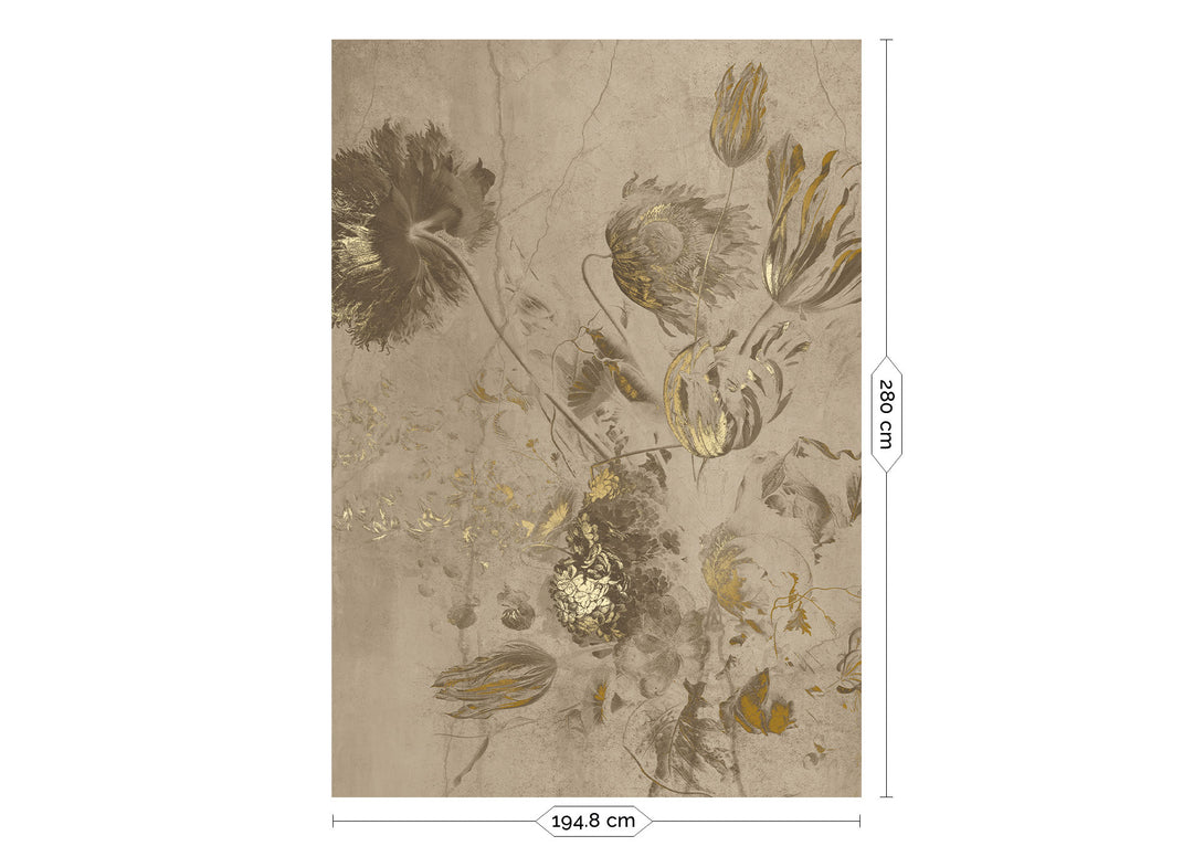 Fresco Flowers | Bloemen behang Frans Uyterlinde | High Gloss Gold/Beige FU-051