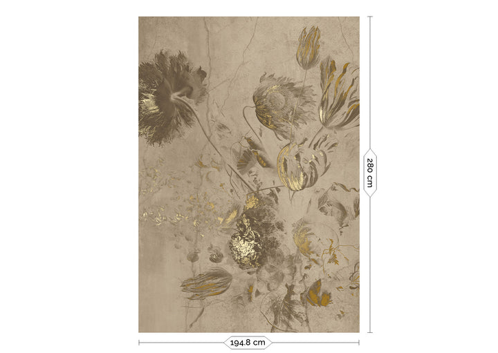 Fresco Flowers | Bloemen behang Frans Uyterlinde | High Gloss Gold/Beige FU-051