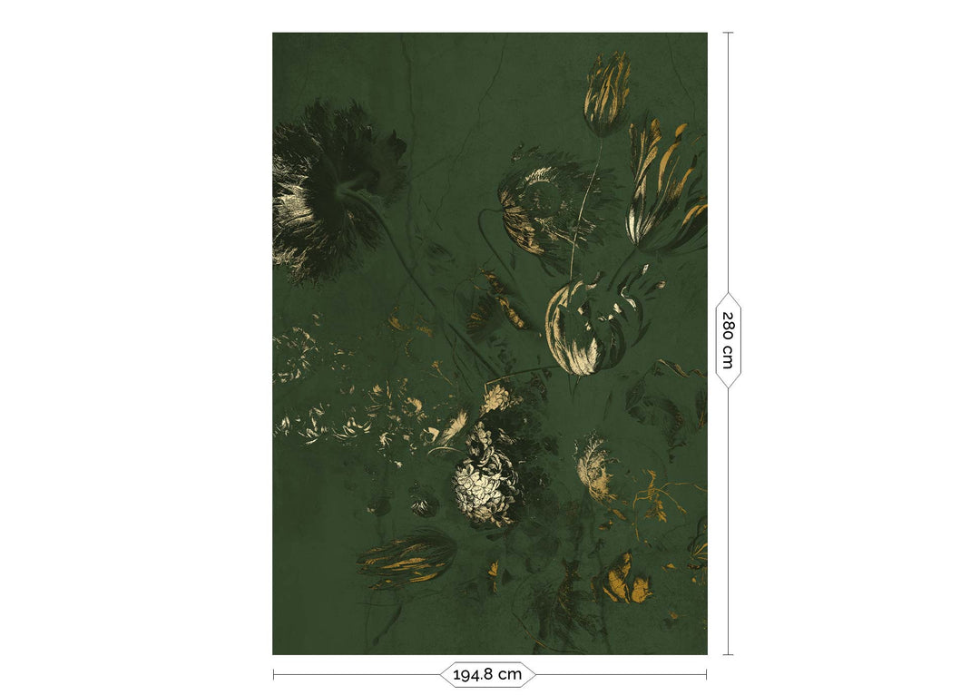 Fresco Flowers | Bloemen behang door Frans Uyterlinde | High Gloss Gold/Groen F-057
