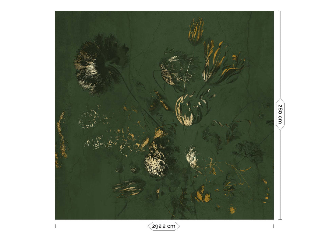 Fresco Flowers | Bloemen behang door Frans Uyterlinde | High Gloss Gold/Groen F-058