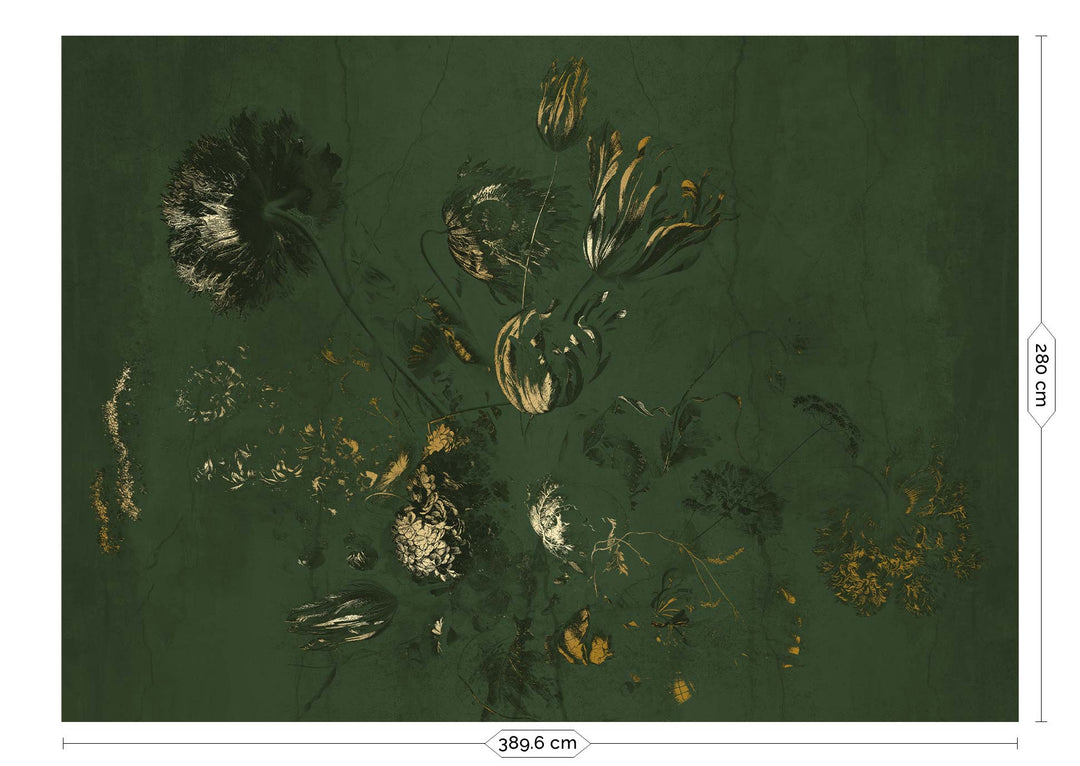 Fresco Flowers | Bloemen behang door Frans Uyterlinde | High Gloss Gold/Groen F-059