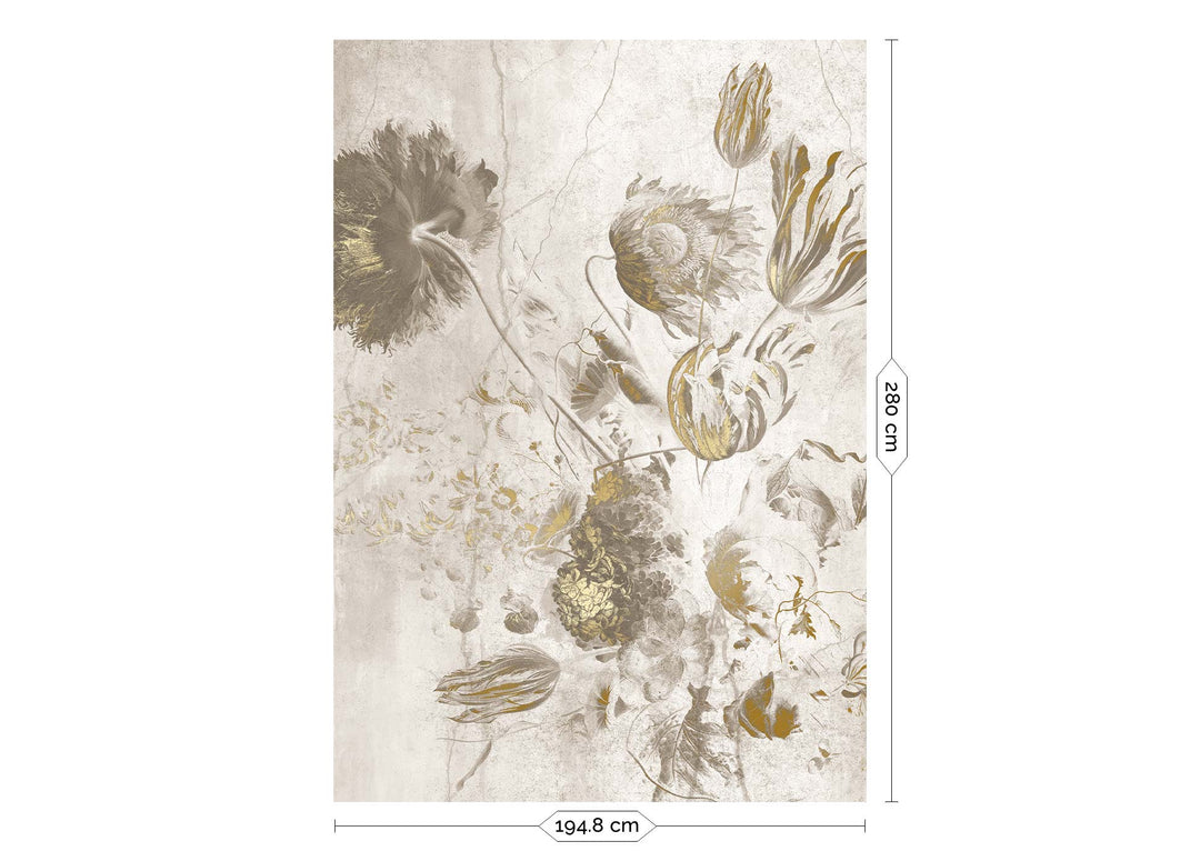 Fresco Flowers | Bloemen behang Frans Uyterlinde | High Gloss Gold/Wit F-060