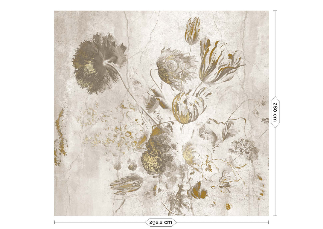 Fresco Flowers | Bloemen behang Frans Uyterlinde | High Gloss Gold/Wit F-061