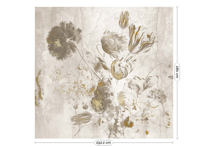 Fresco Flowers | Bloemen behang Frans Uyterlinde | High Gloss Gold/Wit F-061