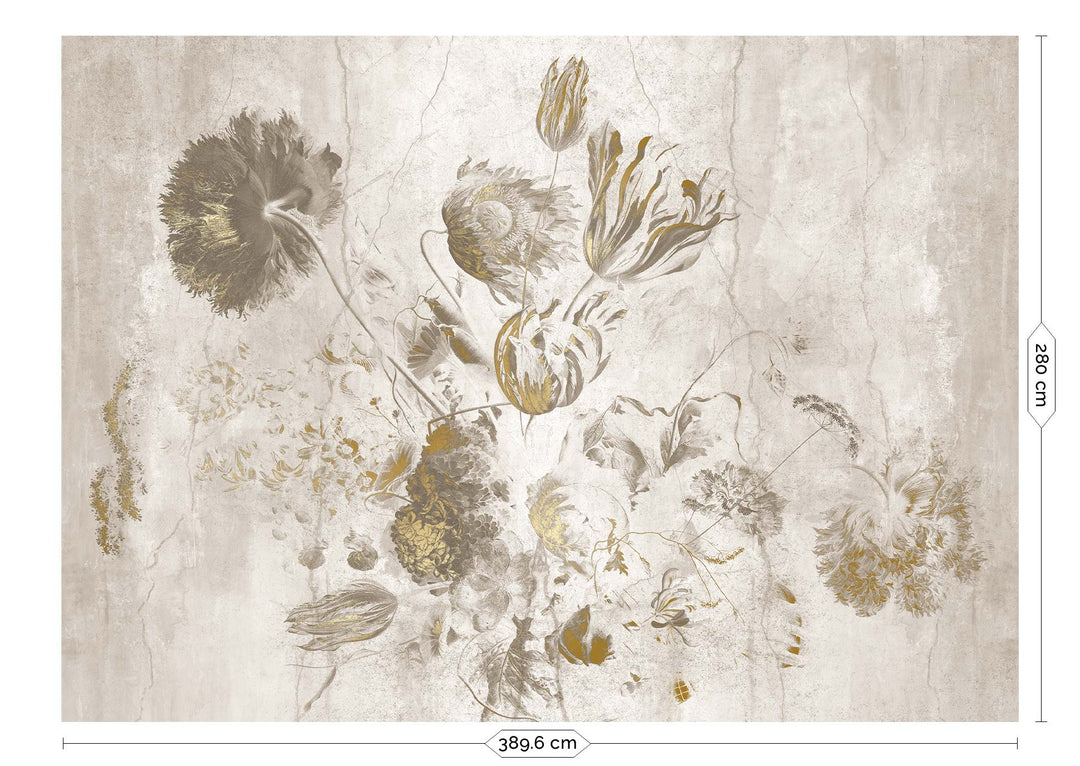 Fresco Flowers | Bloemen behang Frans Uyterlinde | High Gloss Gold/Wit F-062