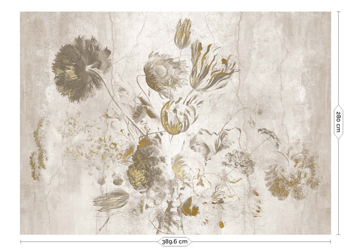 Fresco Flowers | Bloemen behang Frans Uyterlinde | High Gloss Gold/Wit F-062
