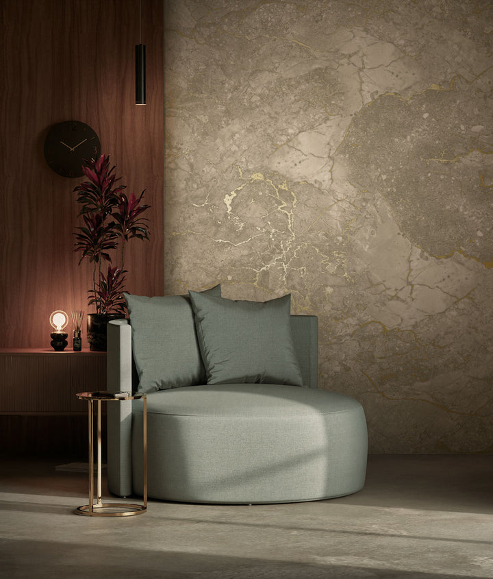 Marmer behang door Frans Uyterlinde | High Gloss Gold/Beige FU-064