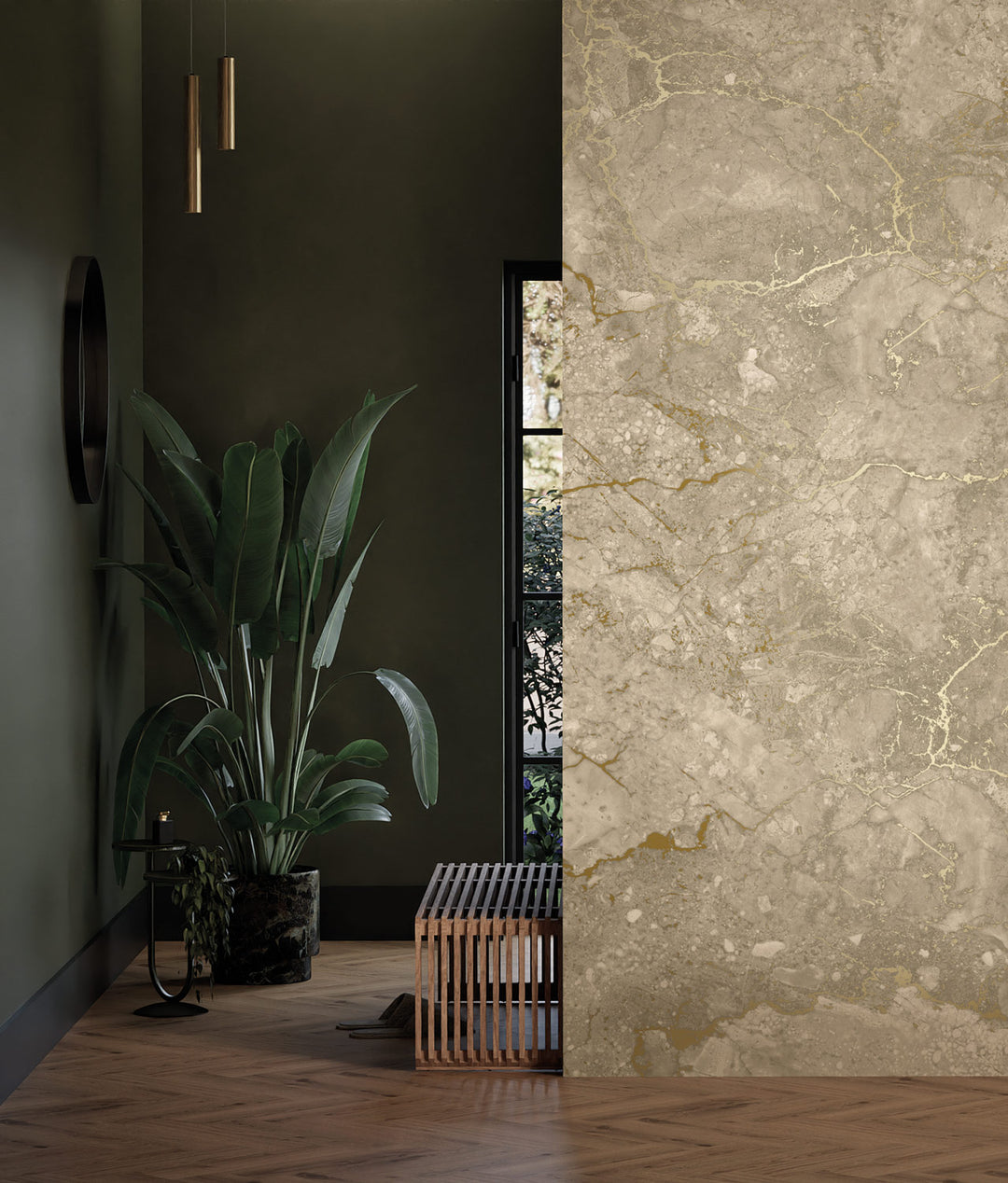 Marmer behang door Frans Uyterlinde | High Gloss Gold/Beige FU-064