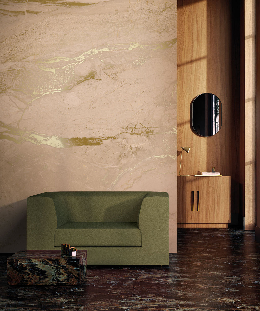 Marmer behang door Frans Uyterlinde | High Gloss Gold/Nude FU-066