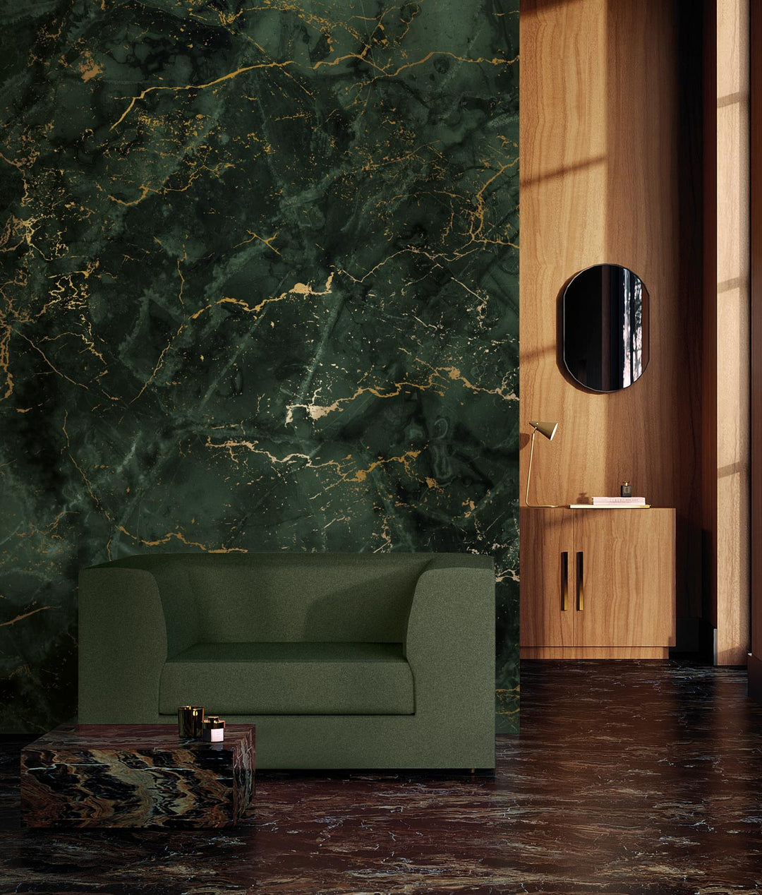 Marmer behang door Frans Uyterlinde | High Gloss Gold/Green FU-071