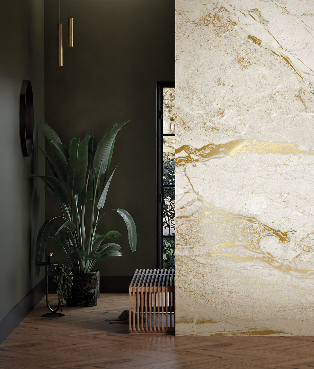 Marmer behang door Frans Uyterlinde | High Gloss Gold/wit FU-073